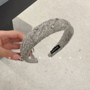 小众头饰百搭发饰秋冬新款饰品韩国头箍ins风灰色镶钻高颅顶发箍