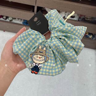 2025新款小清新韩国发饰蓝色格纹布艺可爱卡通简约百搭大肠发圈