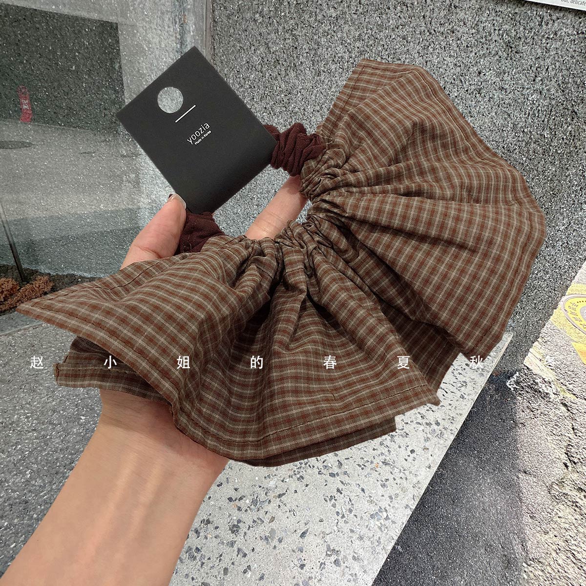 韩国发饰法式温柔格纹裙摆发圈