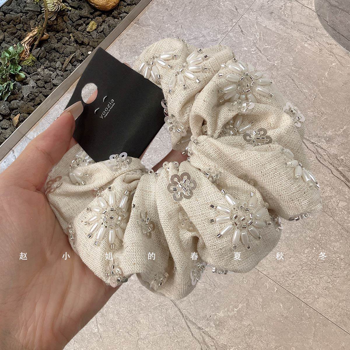 白色花朵布艺大肠发圈发绳ins风头绳小众设计发饰头饰韩国时尚