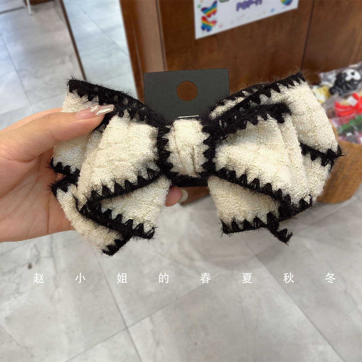 韩国头饰小众设计秋冬新款饰品优雅针织弹簧夹毛线蝴蝶结发饰发夹