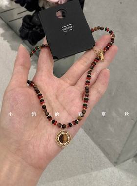 古珠星盘 手工天然石串珠项链复古新中式吊坠小众金色圆圈锁骨链