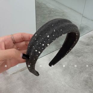 小众韩国头饰ins风发饰气质饰品高颅顶毛线头箍灰色镶钻发箍