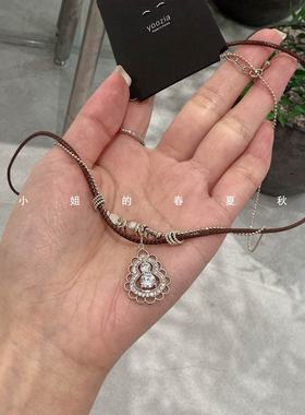 韩系饰品高级感气质优雅毛衣链高雅镶钻颈链锁骨链双层咖色项链