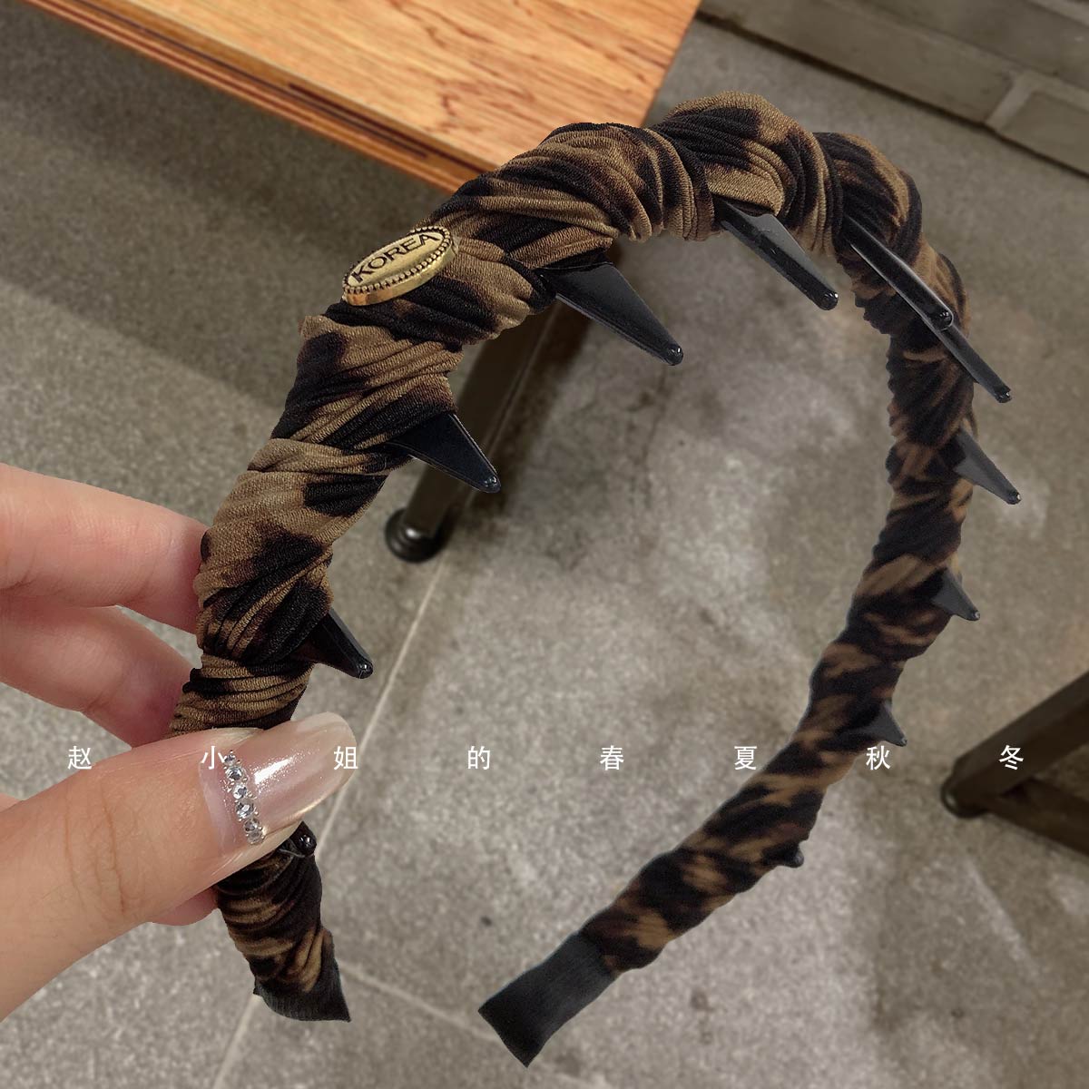 韩系复古豹纹拧花带齿发箍女防滑不滑落高颅顶头箍美拉德风发箍