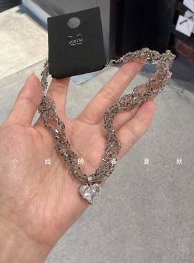 小众设计感韩国饰品高级感甜酷风颈链轻奢设计气质满钻爱心锁骨链