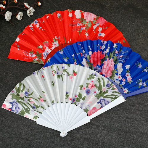 绸布中国风扇烫花塑料演出舞蹈扇丝绸工艺扇子古风折扇旗袍汉服扇