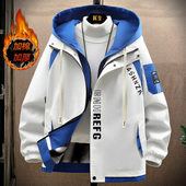 港风外套学生夹克男青少年潮牌假两件宽松加绒加厚外套棉衣棉服男