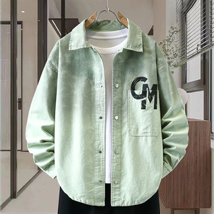 青少年初高中学生帅气纯棉翻领衬衣外套 男生春秋季 渐变色长袖 衬衫