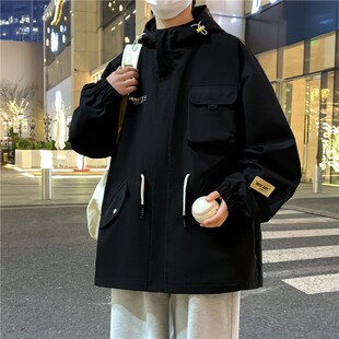 工装外套男秋冬季青少年潮牌宽松痞帅大码夹克初中高中学生冲锋衣