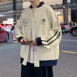 棒球服男款春秋季宽松休闲夹克男潮牌冬装青少年美式廓形运动外套