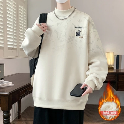 加绒加厚卫衣男春秋冬季