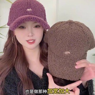 羊羔毛小狐狸刺绣棒球帽子女秋冬保暖显脸小百搭休闲鸭舌帽男