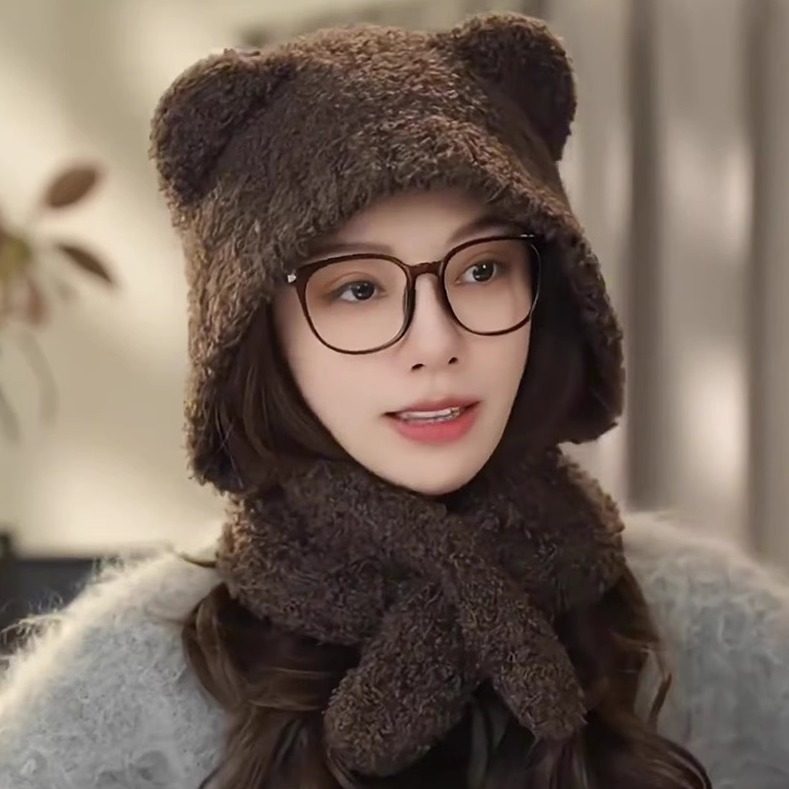 围脖帽子一体两件套毛绒小熊耳朵针织毛线帽秋冬保暖护耳雷锋帽女,服饰配件/皮带/帽子/围巾,帽子,淘宝优惠券,粉丝福利购,淘宝优惠卷