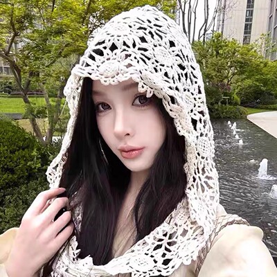 2025新款棉质镂空多用披肩帽子女