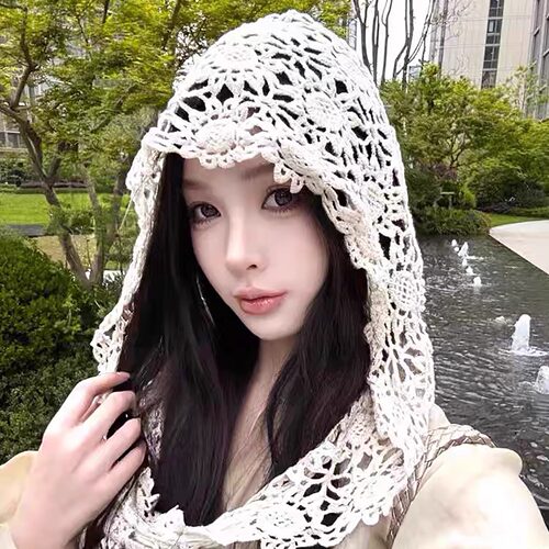 2025新款棉质镂空多用披肩帽子女