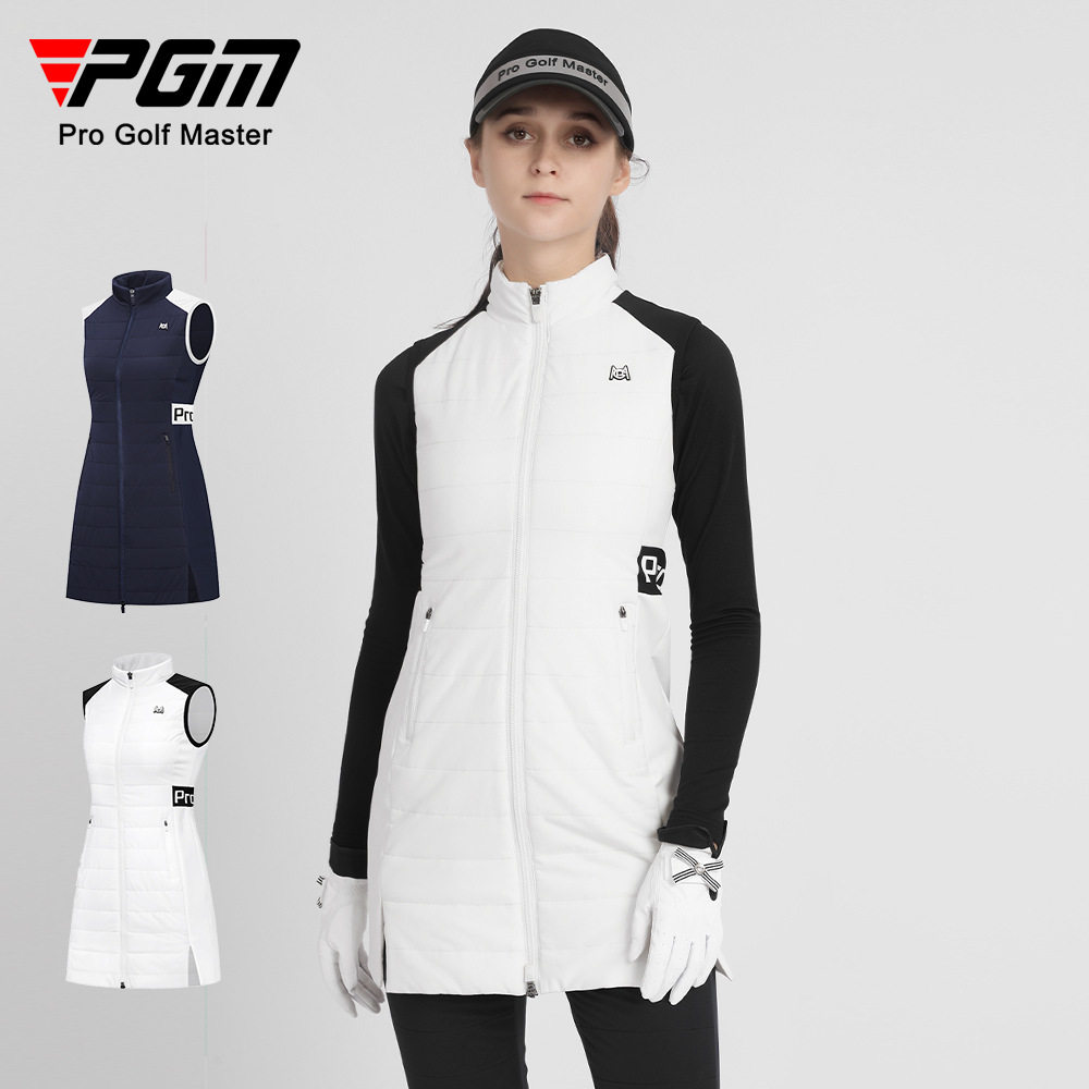 PGM秋冬新款高尔夫女士中长款马甲保暖女夹棉外套运动服装
