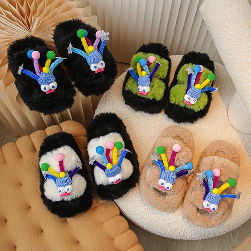 毛毛拖鞋秋冬女童家居毛绒棉拖