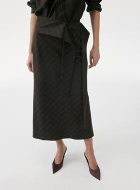 TOATEE 别致斜裁羊毛精纺系片格纹半裙