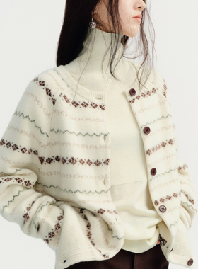 TOATEE 费尔岛磨绒羊毛羊绒开衫毛衣 奶白色