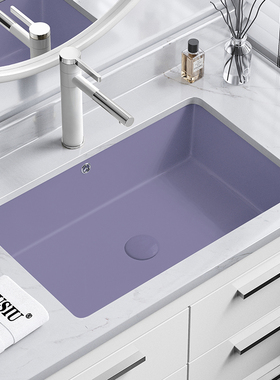 加深平底直角紫色陶瓷洗手池大理石嵌入式台下盆洗漱洗脸水盆面盆