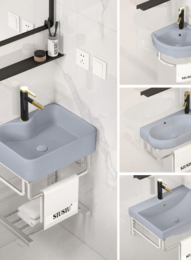 灰色洗漱盆陶瓷三角洗手盆挂墙式简易洗脸盆小户型卫生间面盆阳台