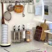 304不锈钢收纳筐厨房置物架放菜砧板锅零食杂物水果长方形沥水篮