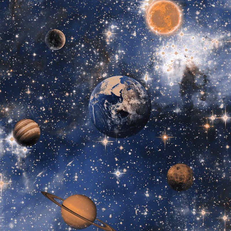 外太空星球宇宙星空行星壁纸天花板贴顶墙纸儿童房蓝色主题房壁纸