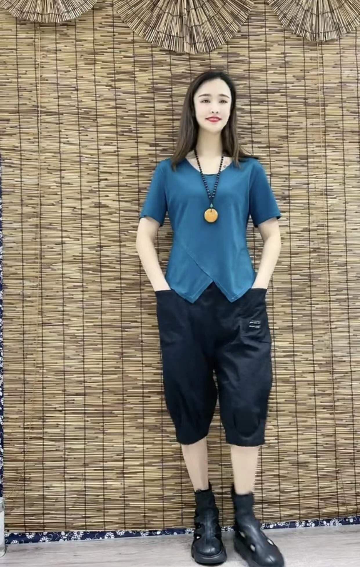 同款夏季不规则T恤套装搭配女洋气百搭短袖上衣休闲短裤运动套装