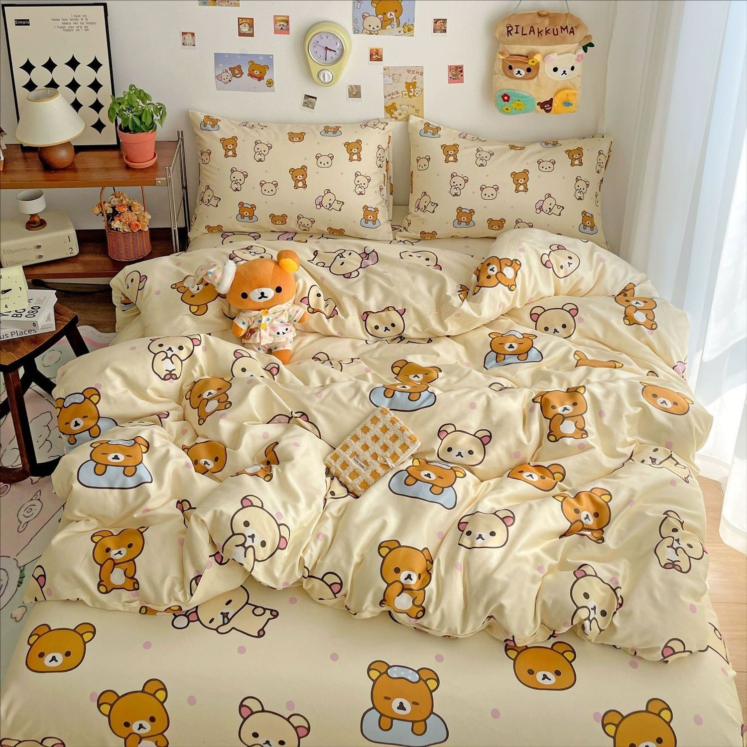 100%全棉四件套轻松熊双面印花纯棉床单床笠被套学生宿舍三件套