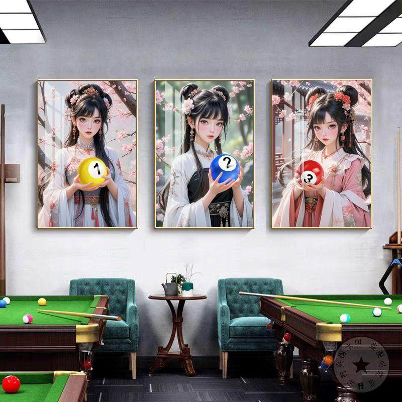 台球宝贝桌球室宣传壁画动漫美女海报挂画展板图片广告设计装饰画
