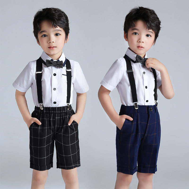 儿童礼服2023新款夏季格子背带裤两件套英伦风六一男童钢琴演出服