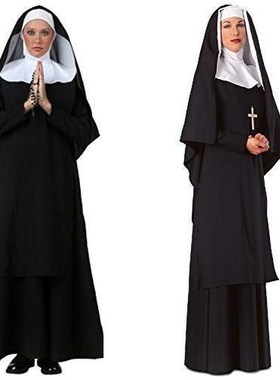 Women's Nun Costume Halloween Party Outfit Robe Adult 万圣节