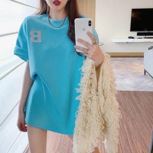 新款 宽松短袖 韩版 2024夏季 T恤女3D立体凹凸反光印花学生女装 上衣