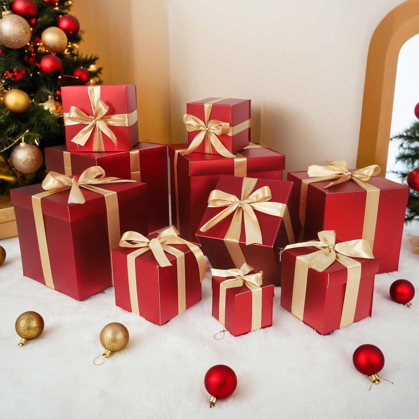 圣诞节礼盒礼物盒礼品盒堆头红色空盒子美陈拍摄道具布置摆件装饰