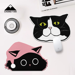 可爱猫咪插画鼠标垫小号女生办公室桌面异形皮革垫家用防水滑鼠垫