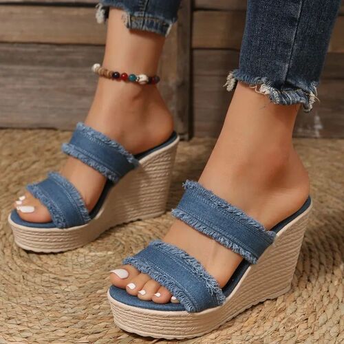 Women Denim Straw Womens Espadrilles Mules Slipper Sandals