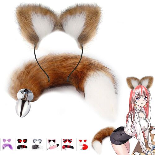 Fox Tail Anal Plug with Hairpin Bdsm Toy Flirting Metal