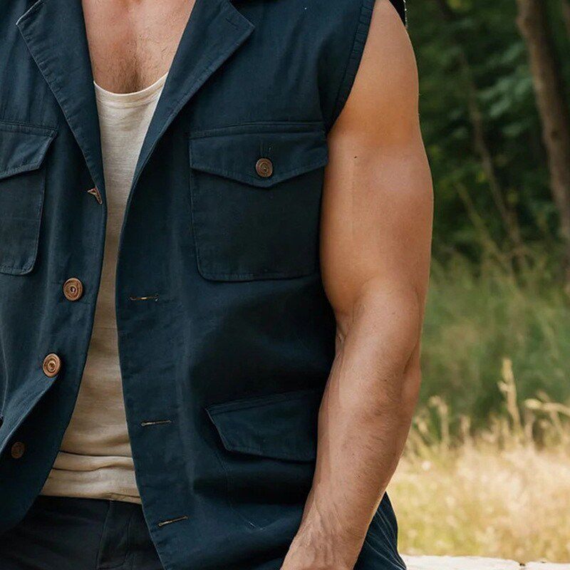 Mens vest jacket top 无袖马甲外套纯色休闲坎肩W洗水背心男上衣