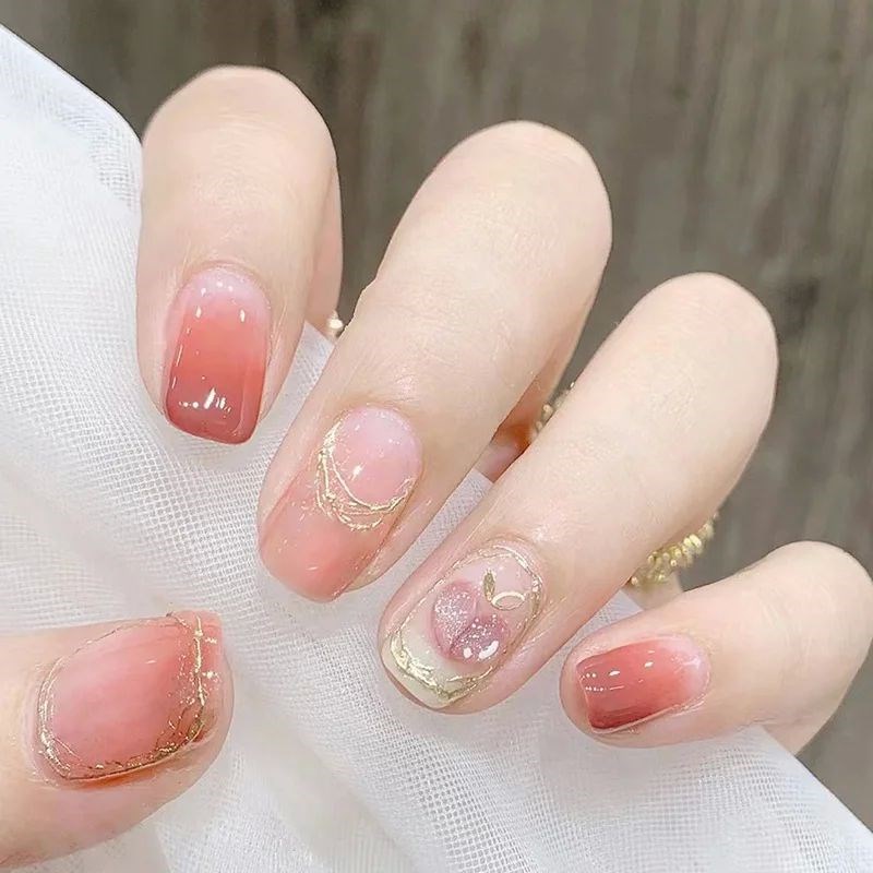 24Pcs Ballerina False Nails with Glue Short Nail Beauty Tool