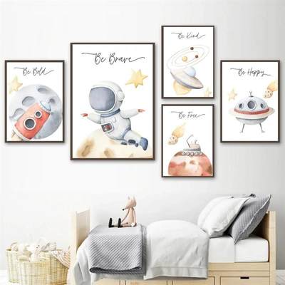 Rocket Astronaut Space Star Canvas Painting Kid Room Decor