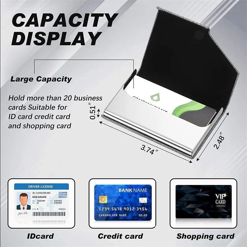 Business Card Holder with Magnetic PU Leather Stainless Stee