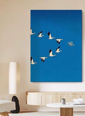 无框画现代法式蓝色客厅大雁装饰画波普风玄关动物钉制成品挂画