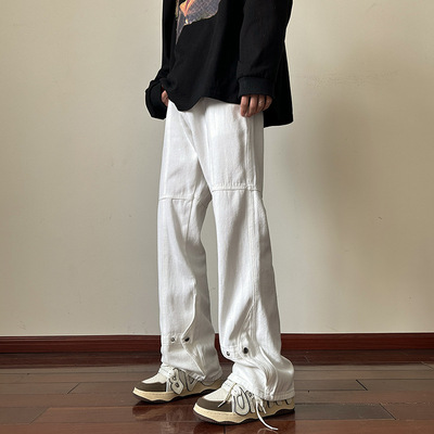 Tim Peake高街vibe裤子高街工装牛仔裤男排扣修身微喇叭裤068