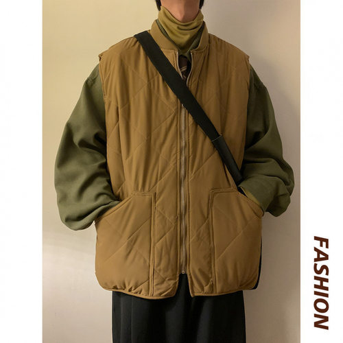 Timpeake棉马甲男冬季菱格立领马夹宽松保暖坎肩背心潮流复古加厚