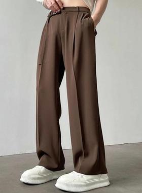 Tim Peake休闲西装裤男高级垂感黑色西裤宽松直筒阔腿长裤子C955