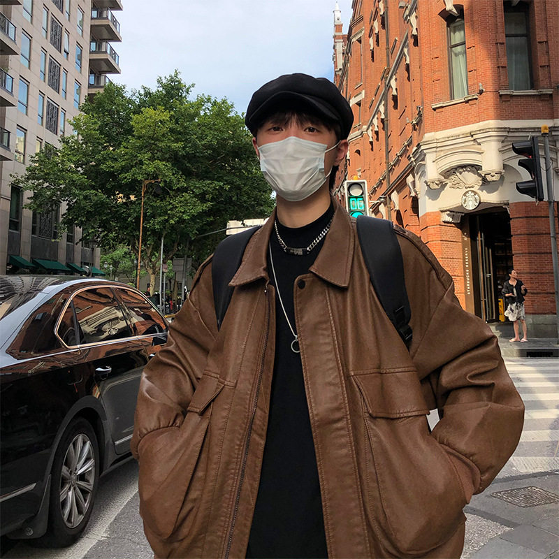 Timpeake美式复古机车皮衣外套男潮ins飞行员棒球服夹克摩托JK12
