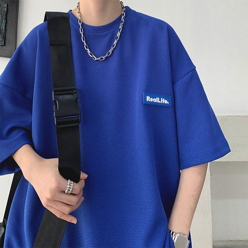 Tim Peake华夫格短袖男士t恤潮牌oversize夏季潮流ins宽松S45