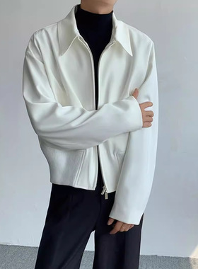 Tim Peake白色cleanfit外套男潮高级感垫肩夹克短款开衫拉链W642