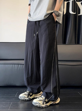 Tim Peake白色辑明线速干裤子男潮牌运动阔腿直筒宽松休闲裤K430